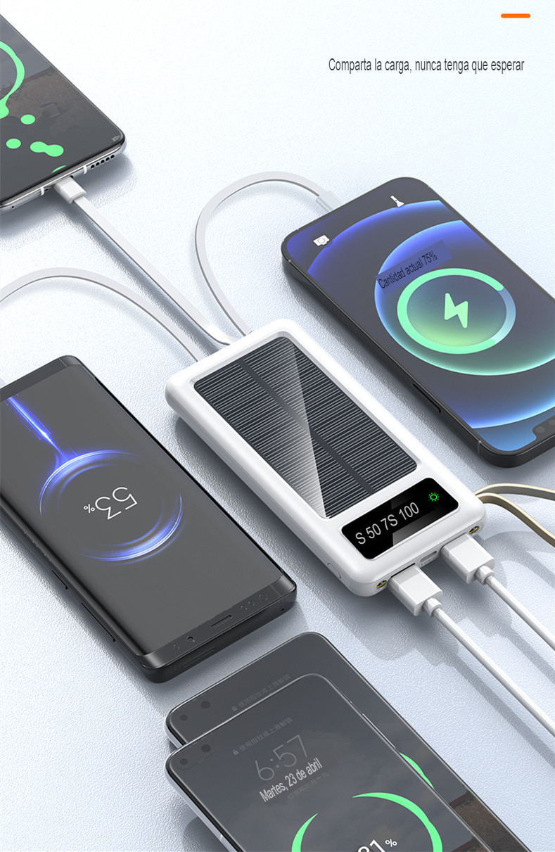 Cargador Solar Power Bank Bateria Para Celular Con Cables 20000mah