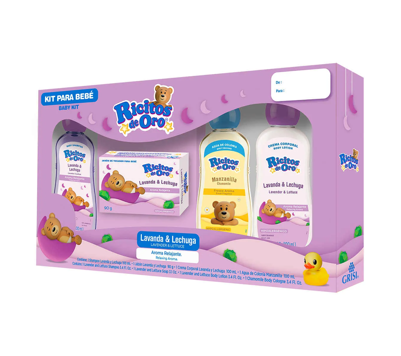 Kit de Higiene para Bebe - Ricitos de Oro Lavanda.