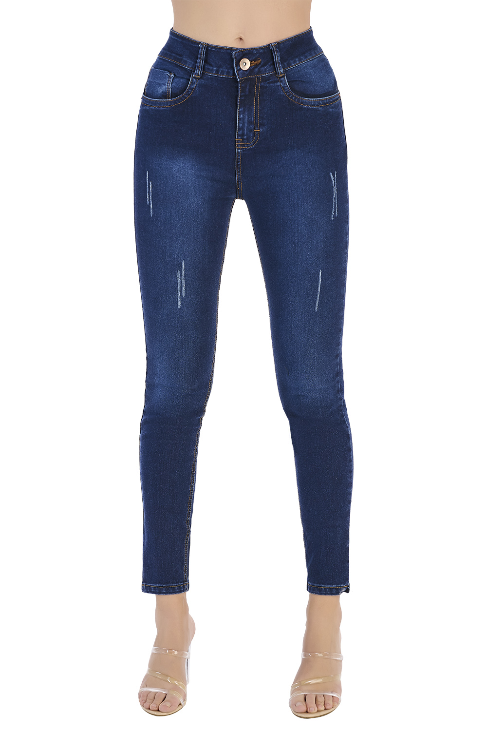 Jeans Tiro Alto Azul Marino Stretch en mezclilla premium con bolsas habilitadas, Descubre comodidad y tendencia en cada detalle. ¡Compra los tuyos ahora!