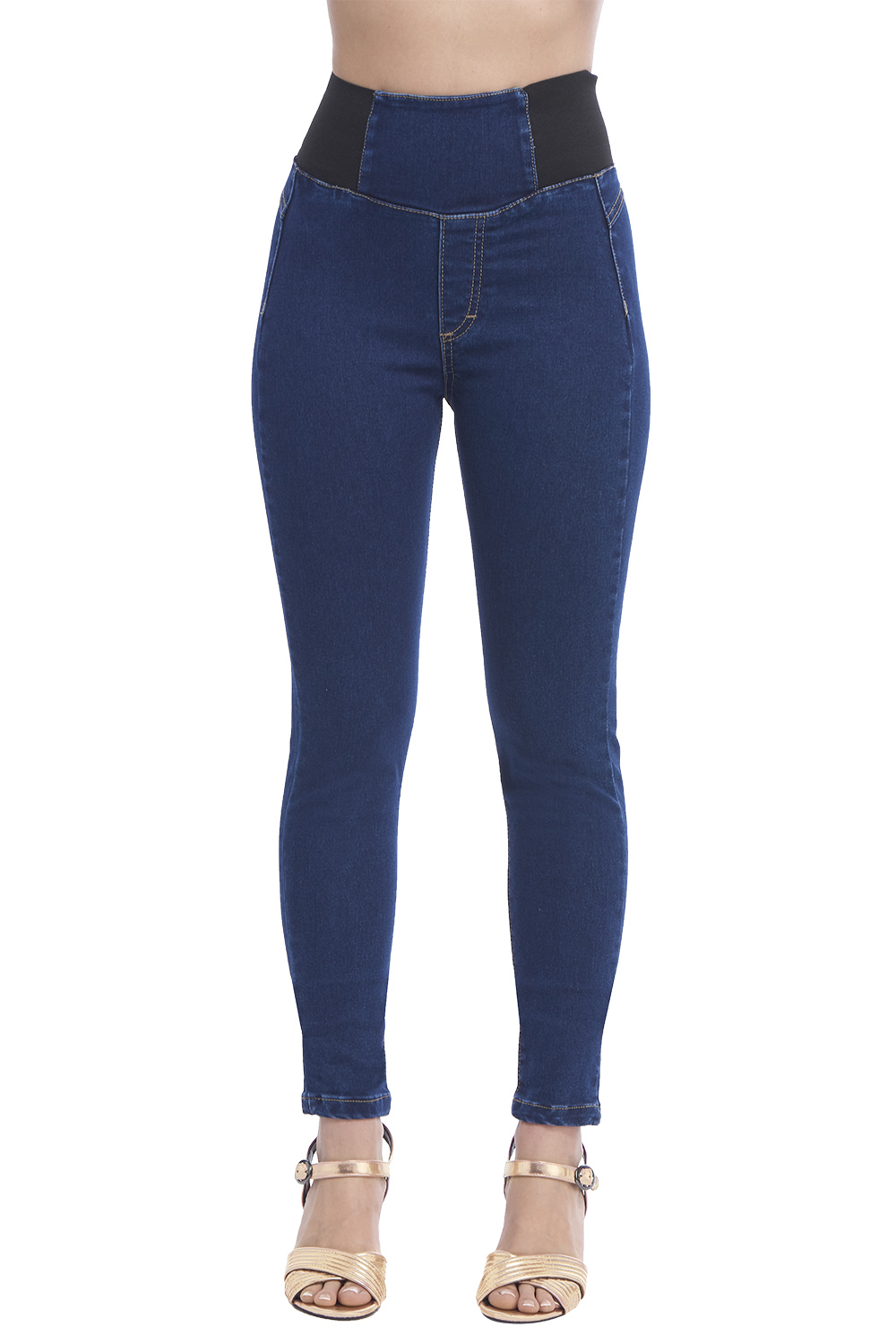 Jeans Tipo Jegging, Tiro Alto Super Stretch: Corte Colombiano, Azul Oscuro, Mezclilla Premium, Resorte en Cintura, Resistente a lavados. Estilo duradero para destacar en tendencia.