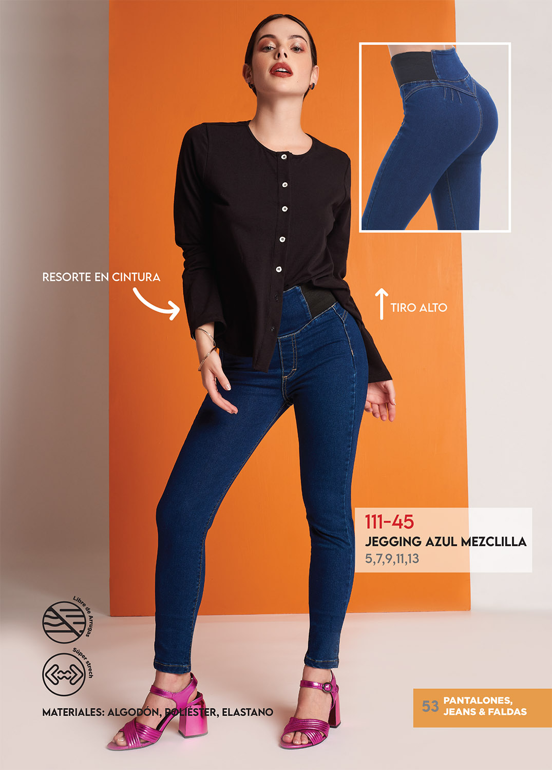 Jeans Tipo Jegging, Tiro Alto Super Stretch: Corte Colombiano, Azul Oscuro, Mezclilla Premium, Resorte en Cintura, Resistente a lavados. Estilo duradero para destacar en tendencia.