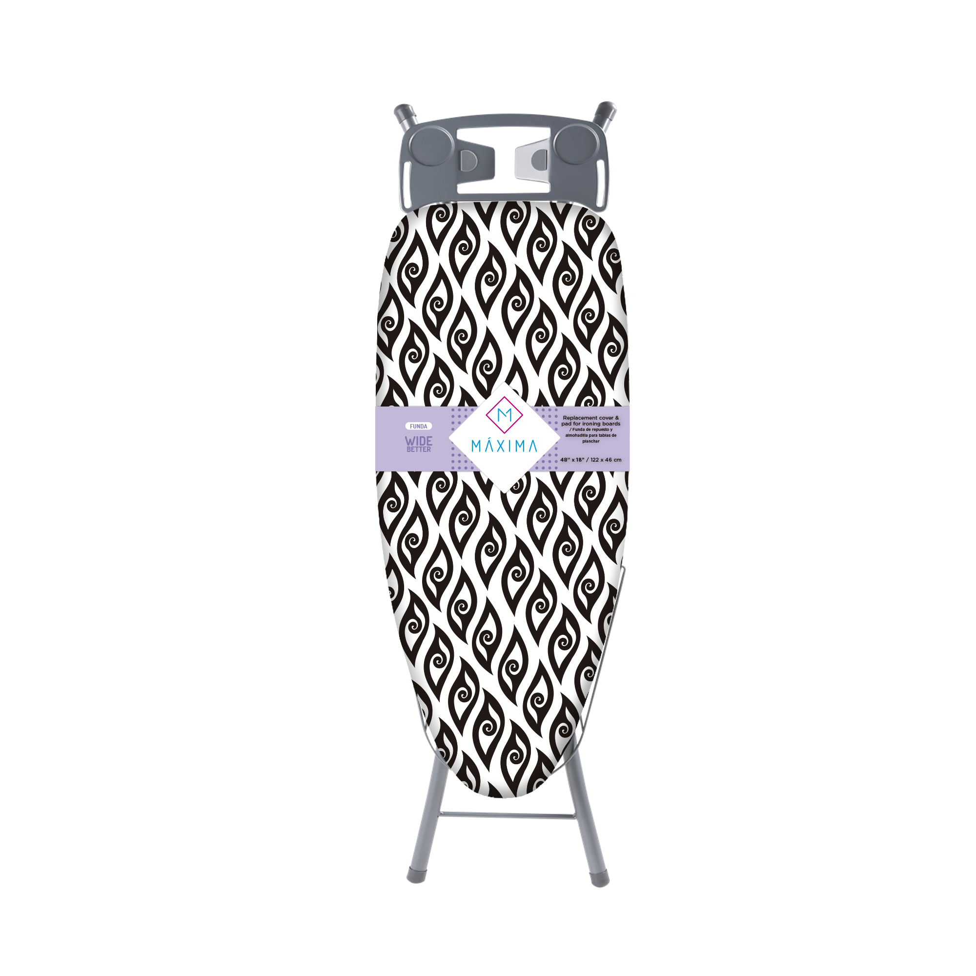 Funda Repuesto para Burro de Planchar Wide SPIRAL Better 122 cm x 46cm 100% Algodon + Teflon Maxima Hogar