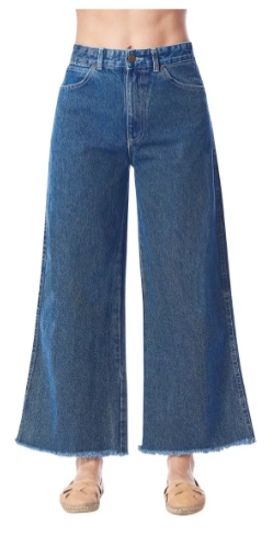 Jeans Corte Wide Leg, Largo al Tobillo, Tiro Alto, Mezclilla Rígida, Algodón, Bastilla con Desgaste, Bolsas Habilitadas, Color Azul Claro, Deslavado, Botón y Cierre Habilitado