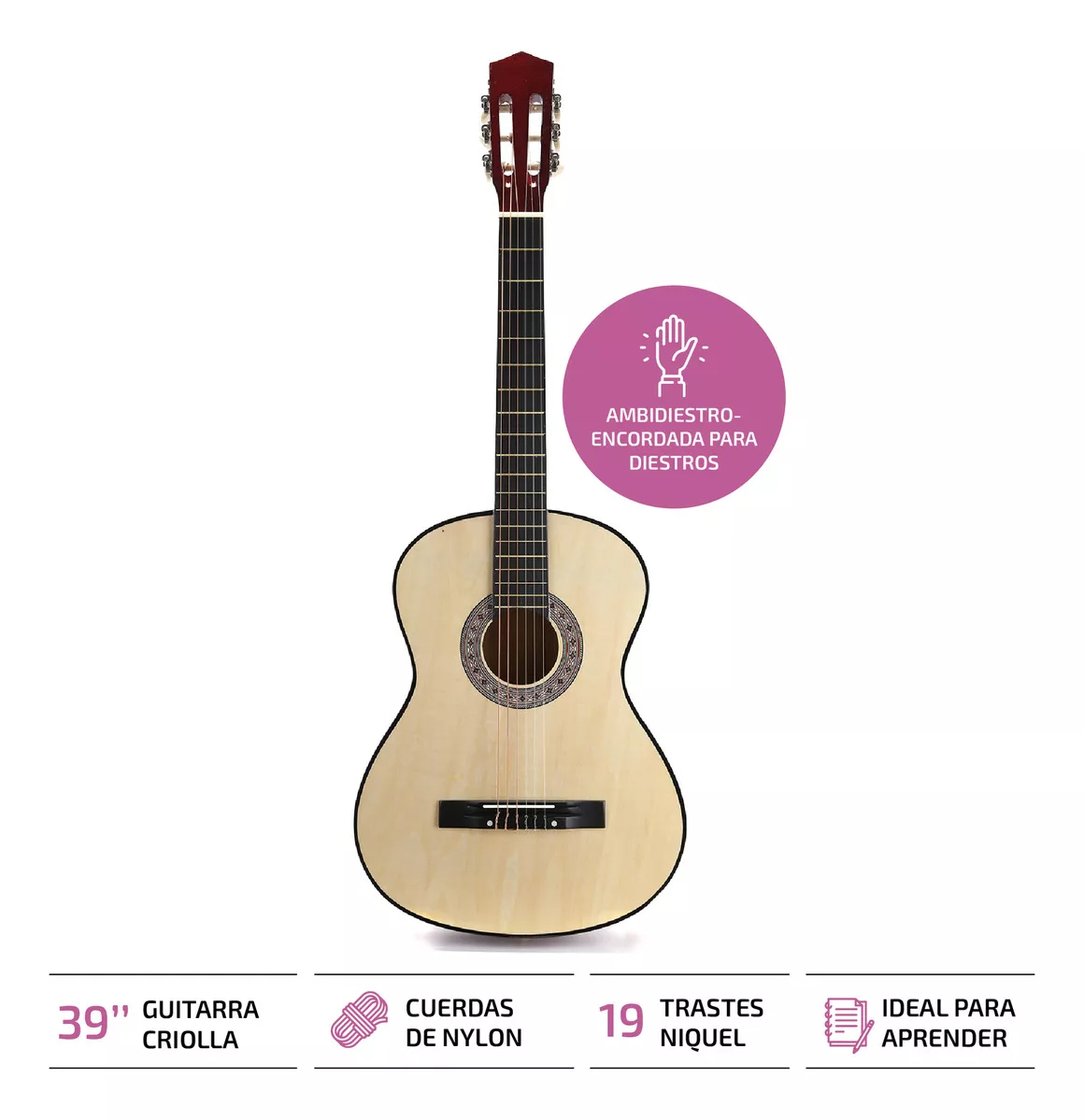 Guitarra Criolla Clasica Color Natural Para Mano Derecha 