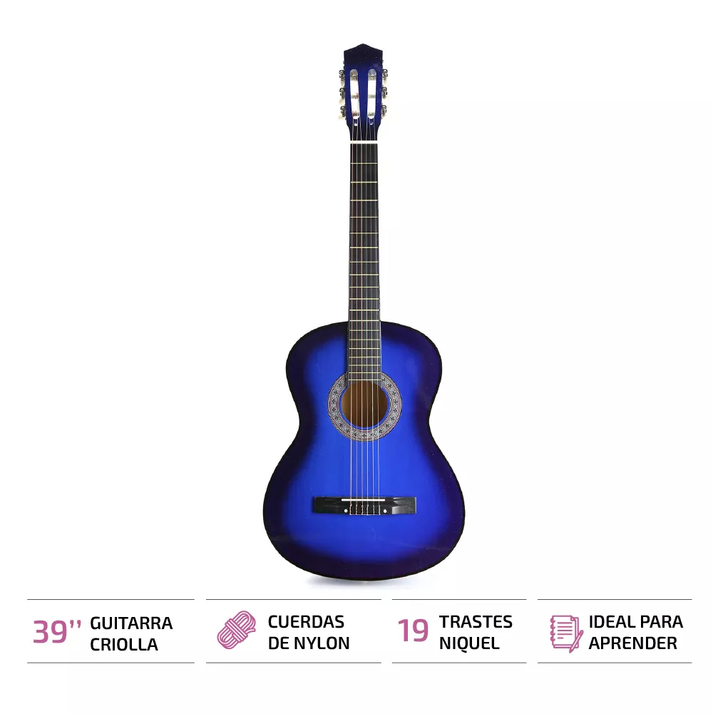 Guitarra acústica para diestros azul madera dura laca