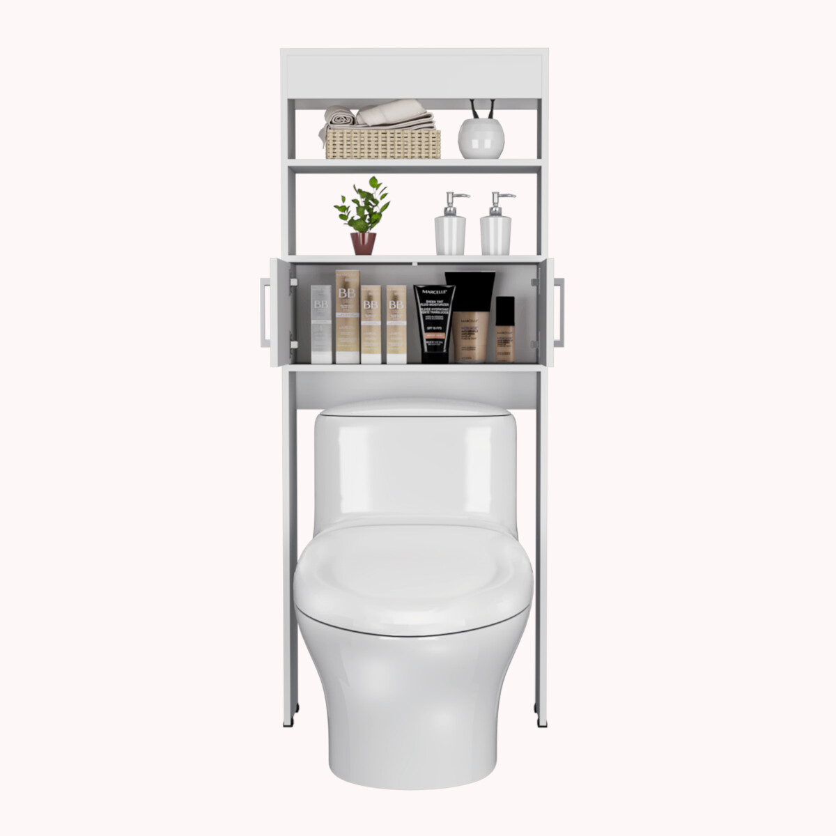 MUEBLE ARMABLE DE ALMACENAMIENTO PARA BAÑO IDEAL PARA COLOCAR SOBRE EL INODORO COLOR BLANCO MODELO MADRID