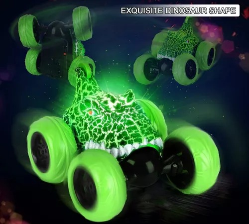Carro Stunt 360° Cabeza Dinosaurio Y Radio Control De Fósil Verde.