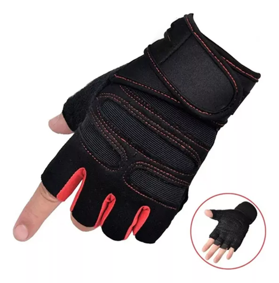 Guantes con Muñequera Para Gimnasio Ejercicio Pesas Gym Hombres Y Mujeres Nuevos Color Negro con Rojo Talla M