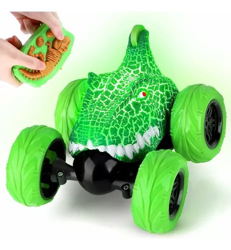 Carro Stunt 360° Cabeza Dinosaurio Y Radio Control De Fósil Verde.