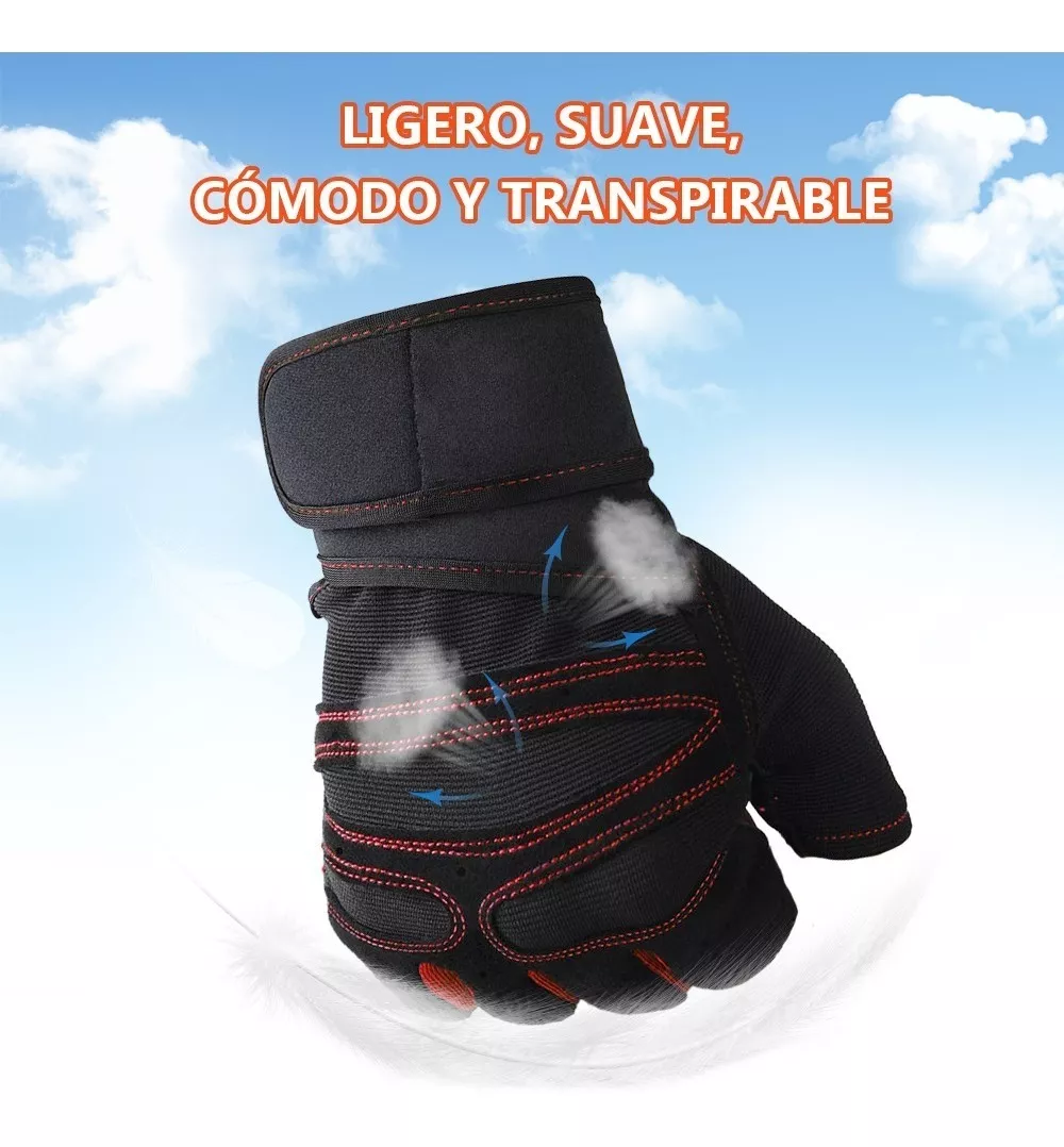 Guantes con Muñequera Para Gimnasio Ejercicio Pesas Gym Hombres Y Mujeres Nuevos Color Negro con Rojo Talla M