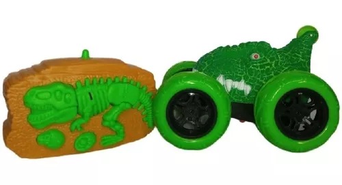 Carro Stunt 360° Cabeza Dinosaurio Y Radio Control De Fósil Verde.