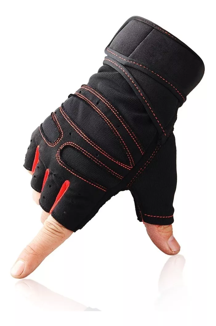 Guantes con Muñequera Para Gimnasio Ejercicio Pesas Gym Hombres Y Mujeres Nuevos Color Negro con Rojo Talla M