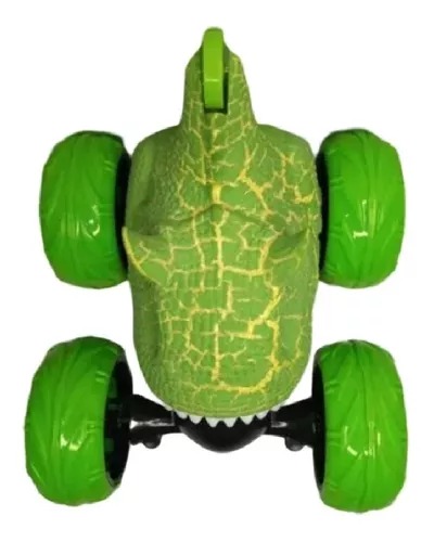 Carro Stunt 360° Cabeza Dinosaurio Y Radio Control De Fósil Verde-Amarillo.