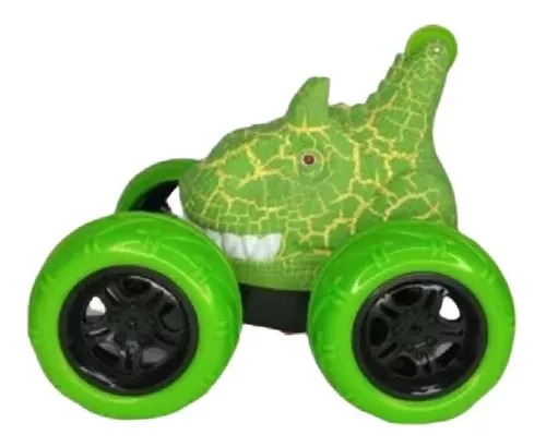 Carro Stunt 360° Cabeza Dinosaurio Y Radio Control De Fósil Verde-Amarillo.
