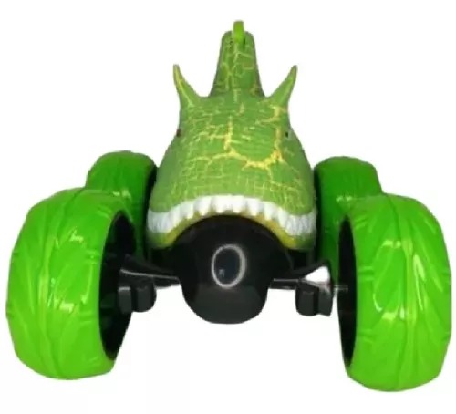 Carro Stunt 360° Cabeza Dinosaurio Y Radio Control De Fósil Verde-Amarillo.