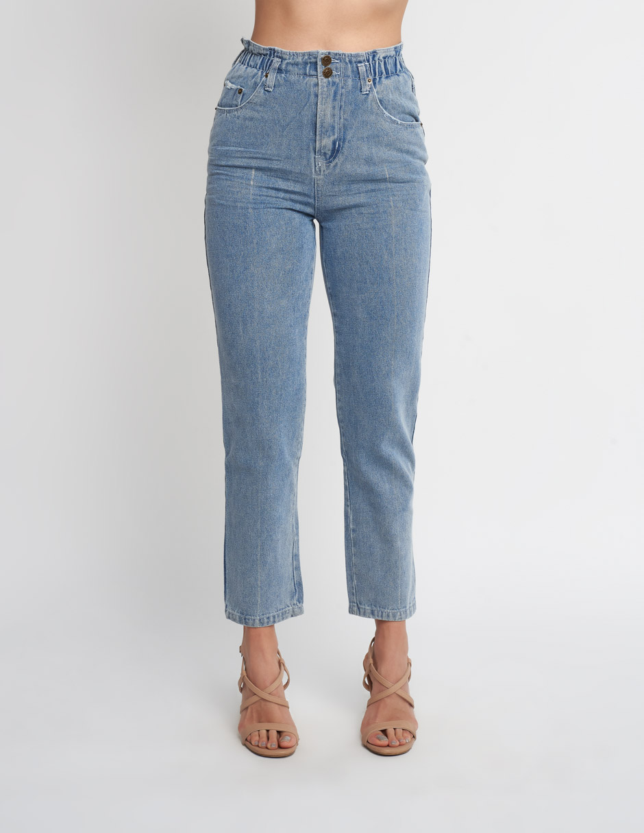 Jeans Mom Fit de mezclilla Azul Claro con Dos Botones y Cierre 