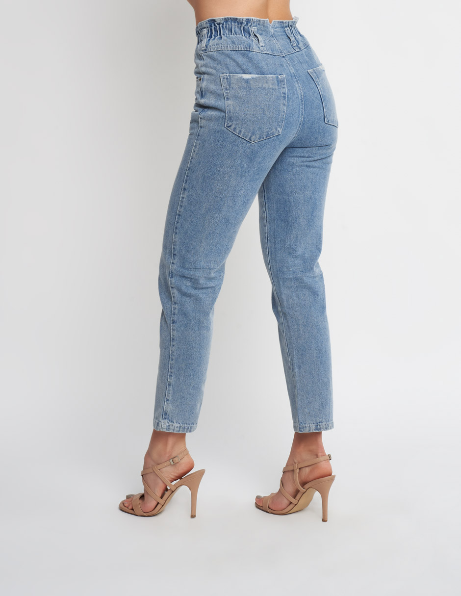 Jeans Mom Fit de mezclilla Azul Claro con Dos Botones y Cierre 