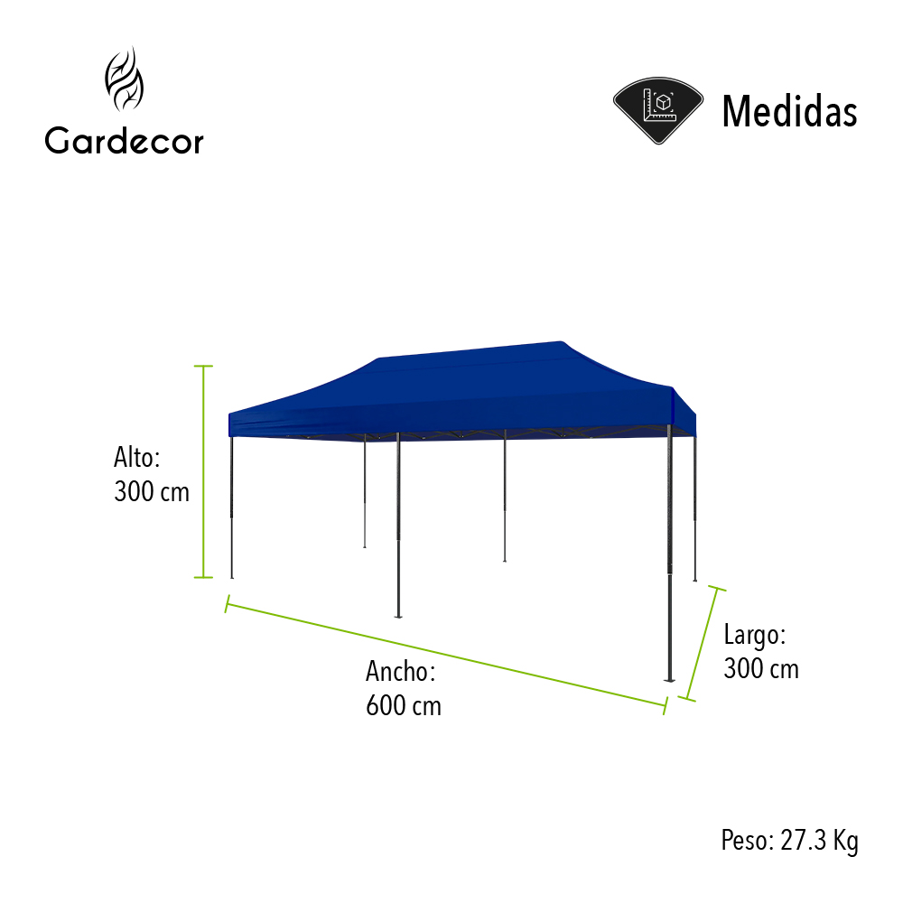 TOLDO TIPO CARPA PLEGABLE 3X6 COLOR AZUL GARDECOR.