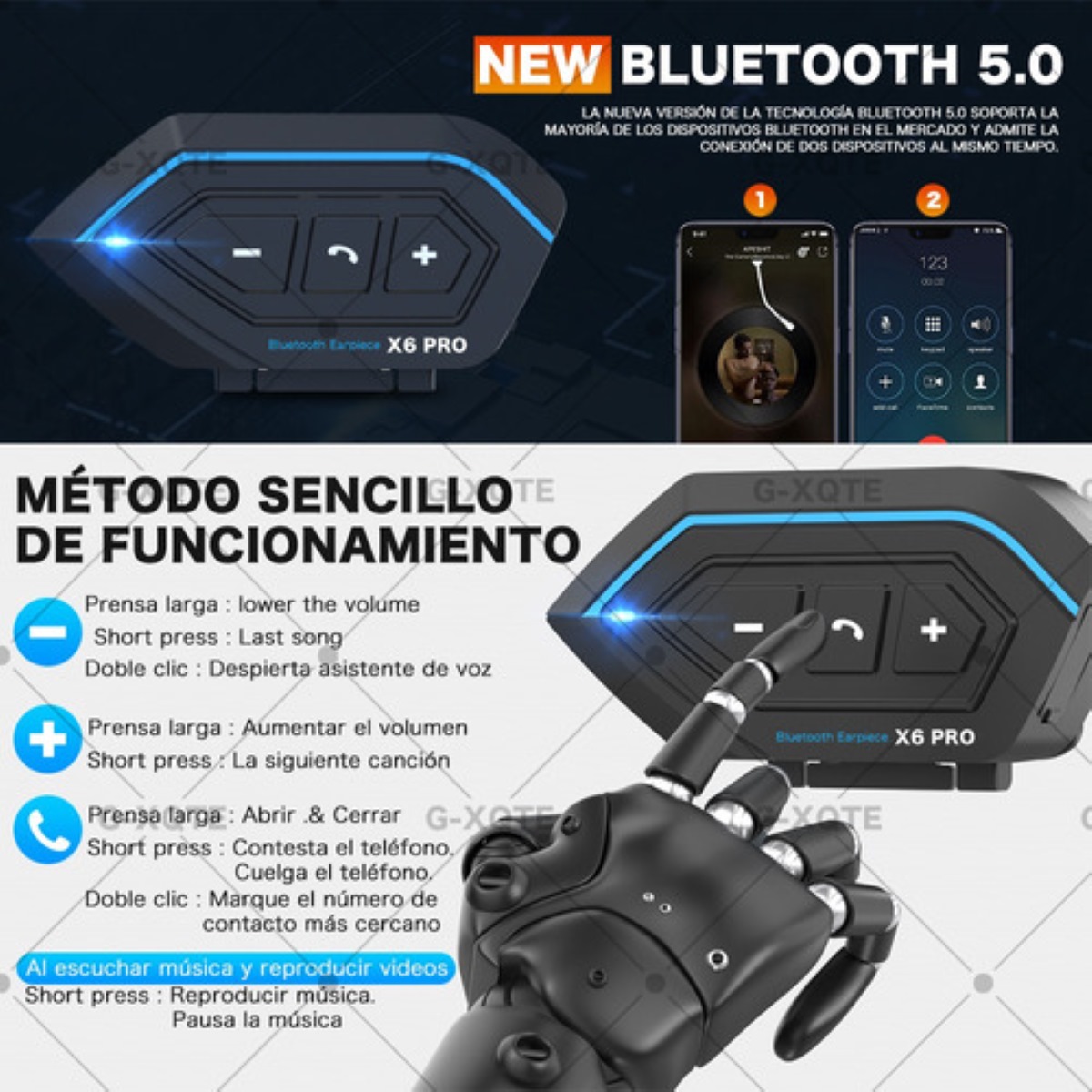 Audífonos Para Casco De Motos X6 Pro Bluetooth Impermeables