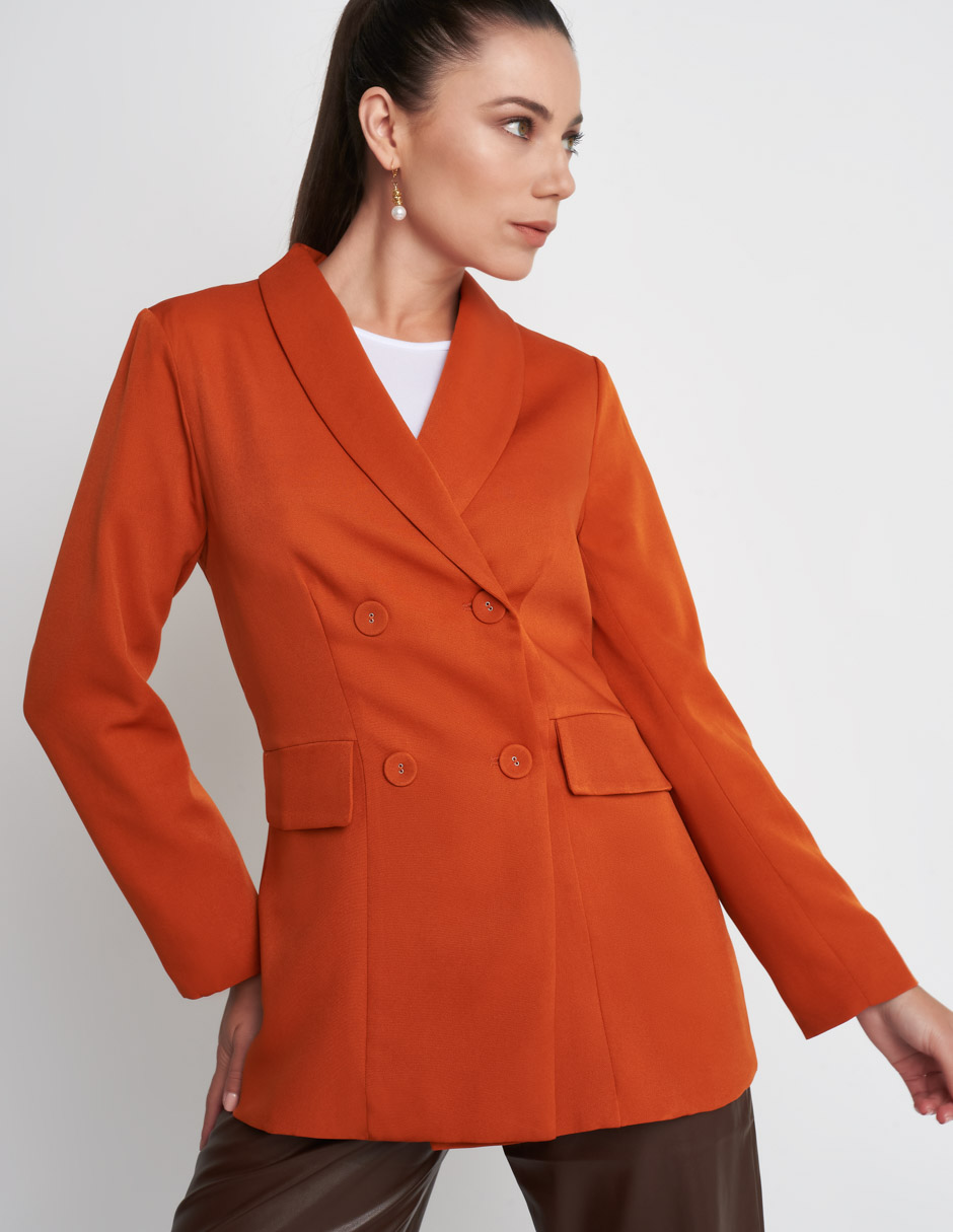 Saco Devendi Color Naranja con Piel de Durazno y Forro Satinado