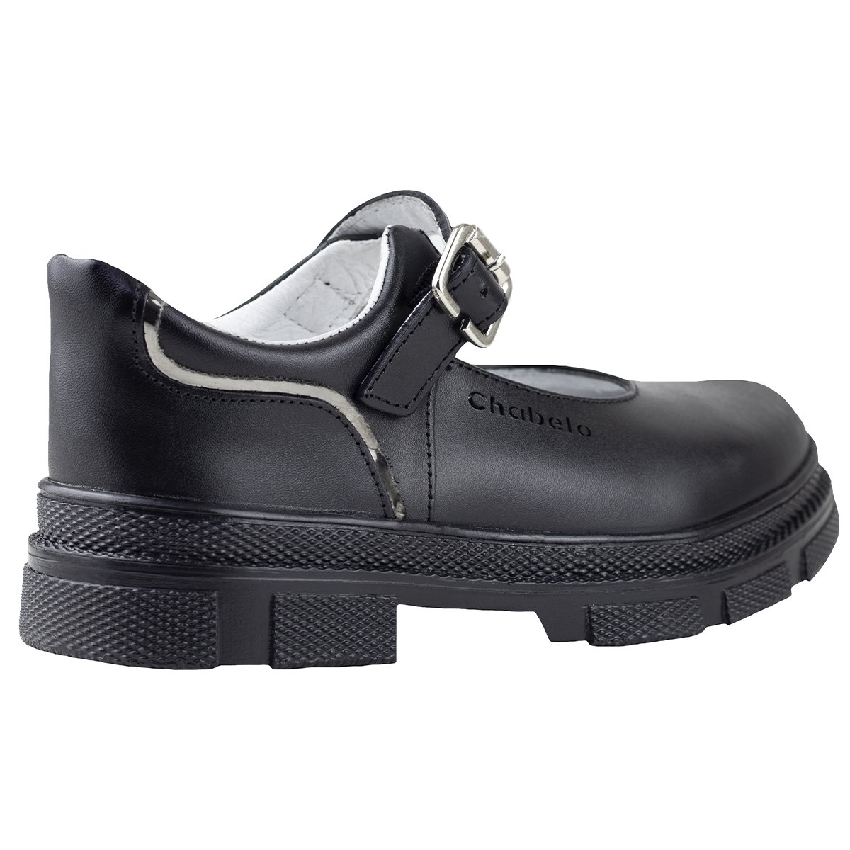 ZAPATO ESCOLAR DE NIÑA CHABELO CON SUELA ALTA C-149-a NEGRO.