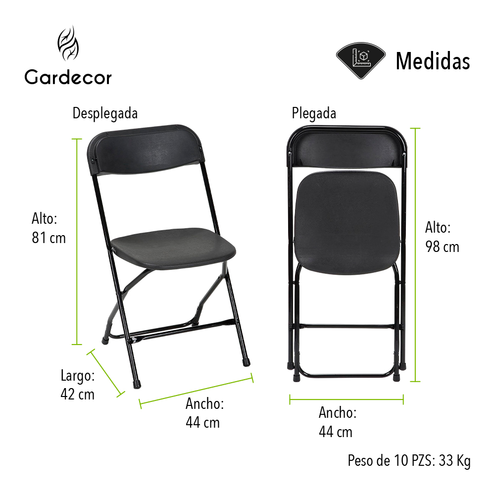 SET DE 10 SILLAS PLEGABLES PARA EVENTOS COLOR NEGRO