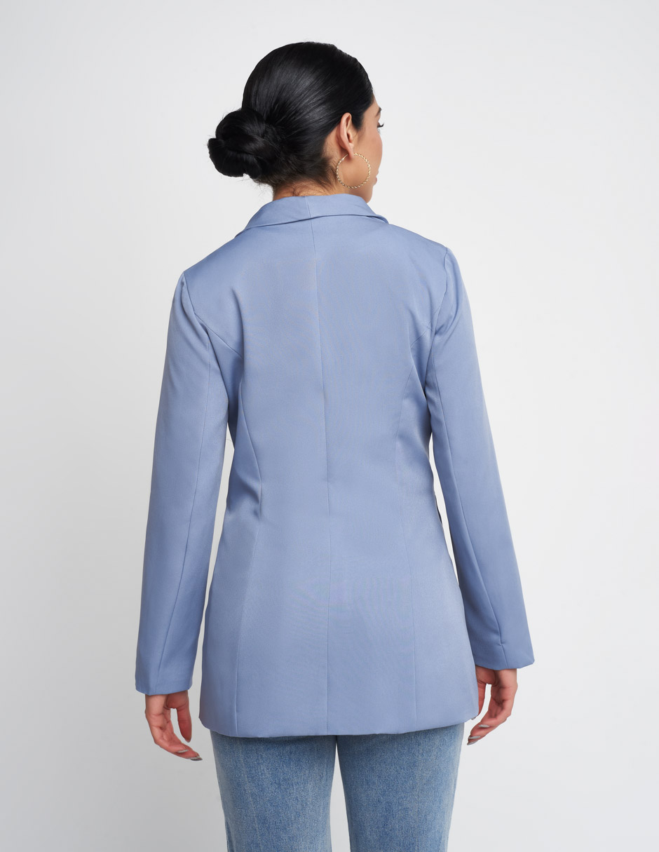 Saco Devendi para mujer de tela barbie twill en color azul cielo con forro satinado