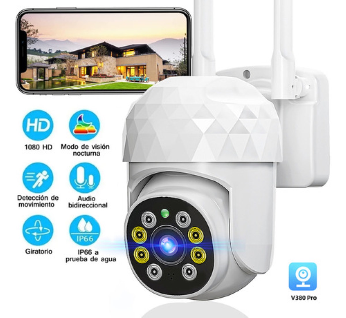 Cámara de seguridad Lumoku Cámara de seguridad WiFi inalámbrica con resolución de 2MP visión nocturna incluida blanca