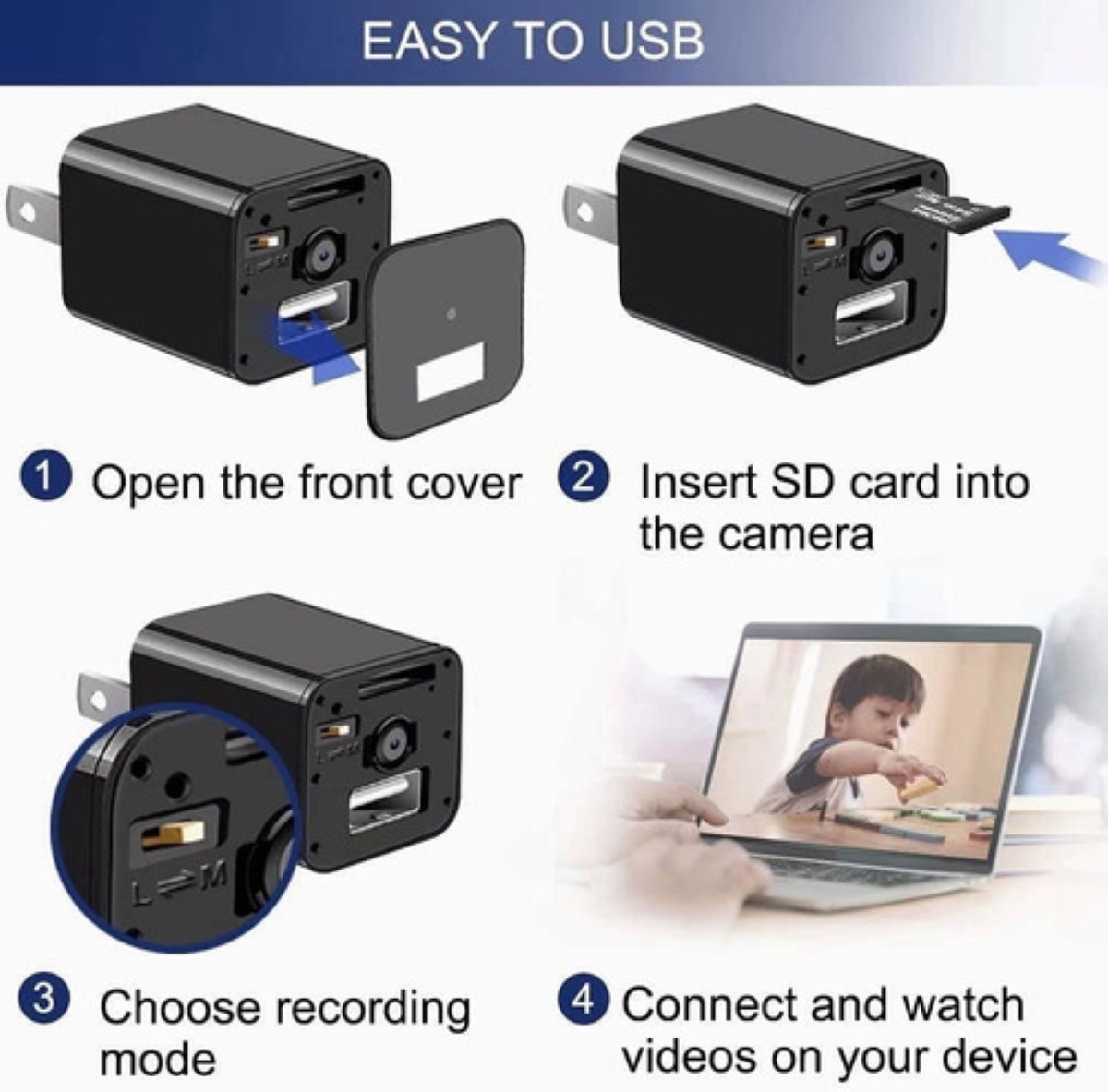 Mini Cámara Espía Camuflaje Espía 1080p Cargador Oculto 128g