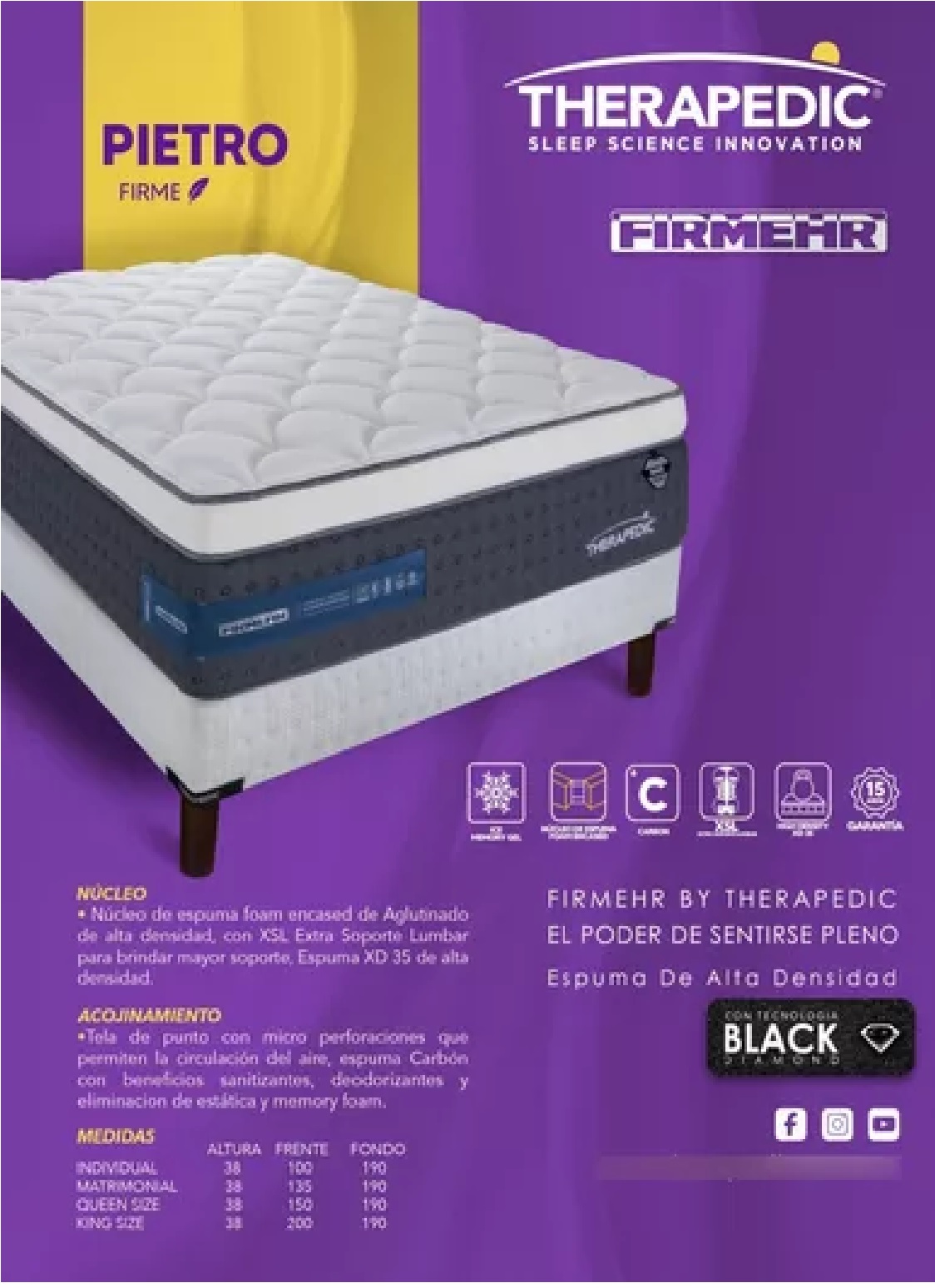 Colchon Con Box Individual Therapedic Pietro Firmehr Firme.