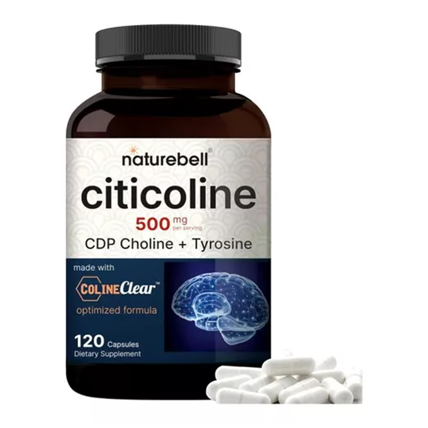 Citicolina Cdp Colina 500mg Naturebell 120 Capsulas + Tyrosine 