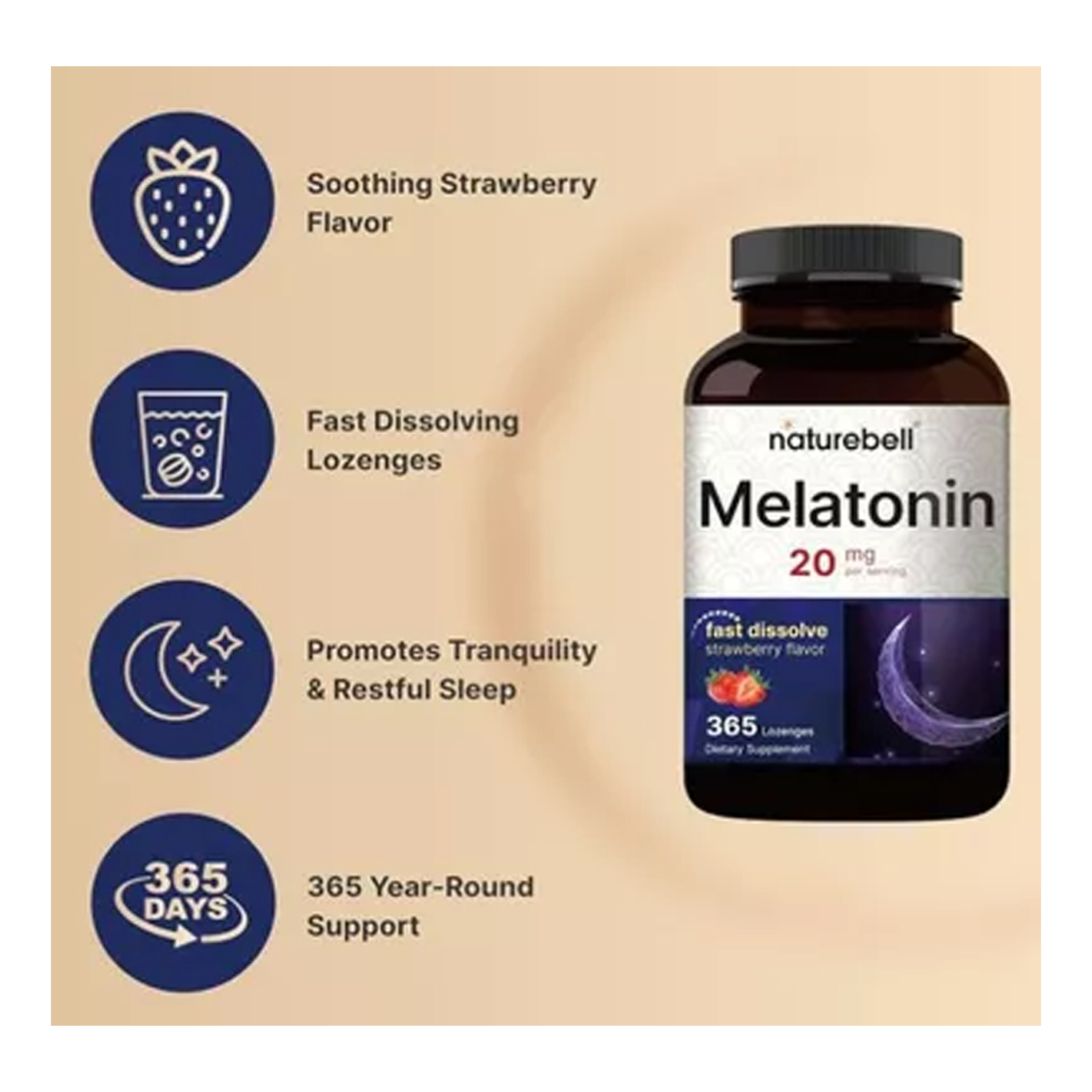 Melatonina 20mg Naturebell 365 Tabletas Fast Dissolve Sabor Fresa