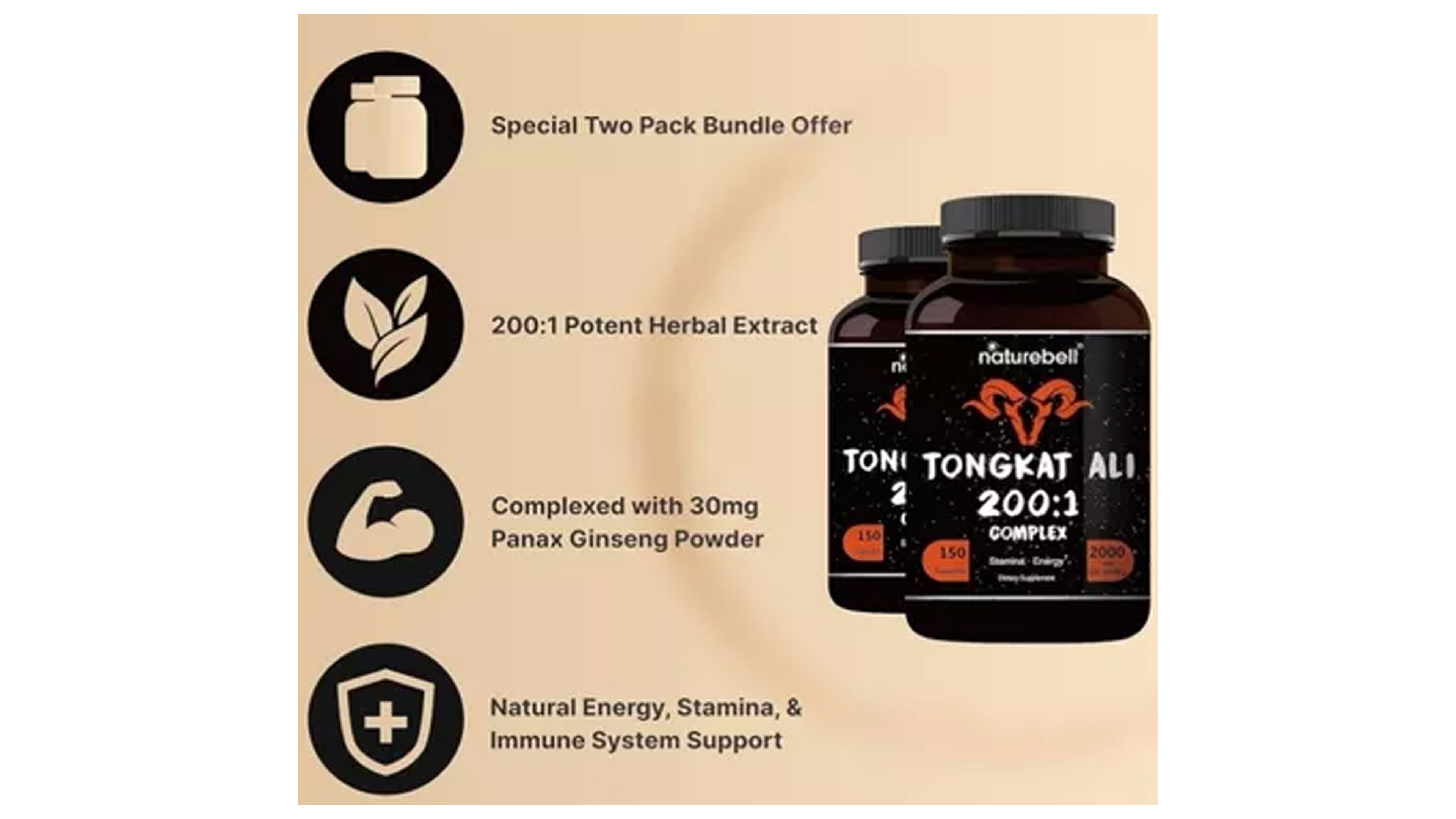  Longjack Tongkat Ali 2000mg Naturebell 120 Capsulas Energia