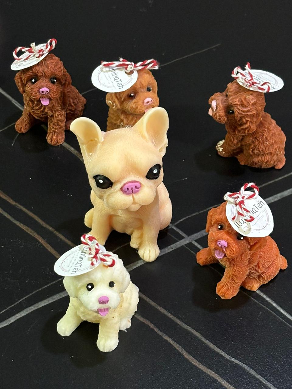 set de 6 velas aromáticas en forma de perro 