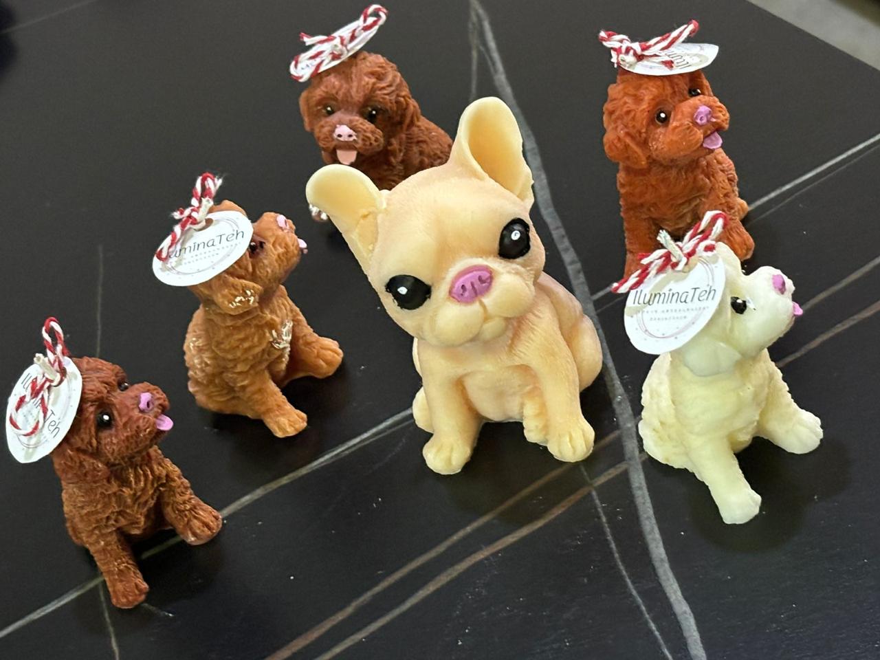 set de 6 velas aromáticas en forma de perro 