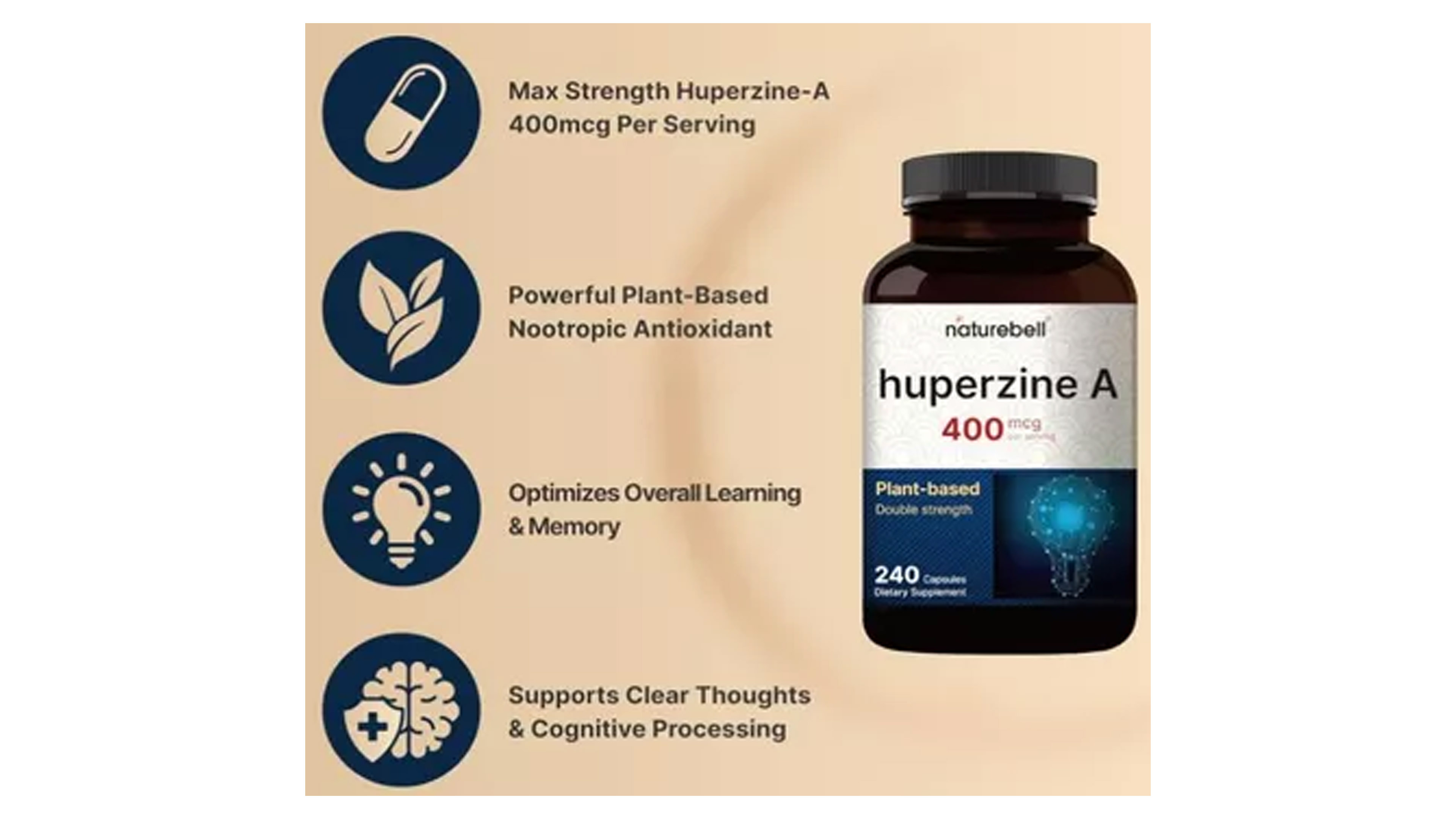 Huperzina A 400mcg Naturebell 180 Capsulas Mejora Memoria