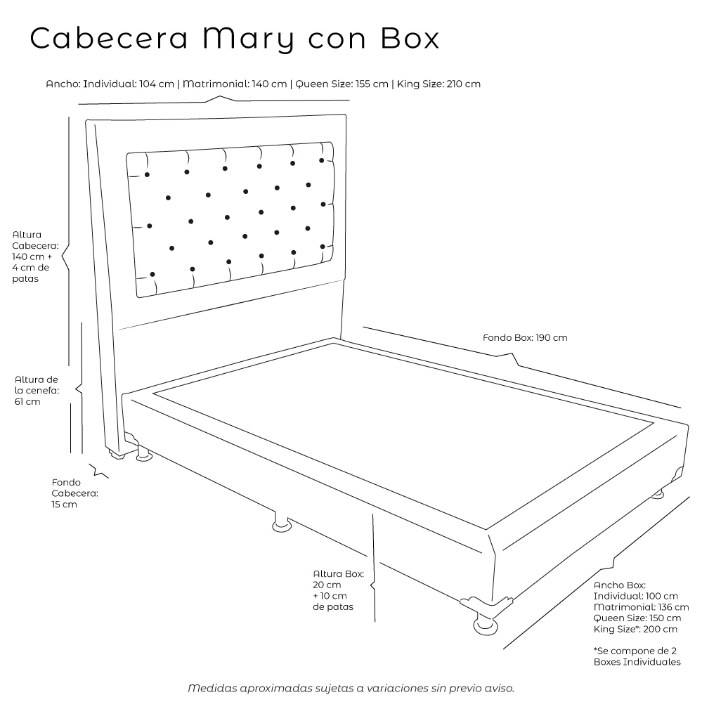 Cabecera Matrimonial Dicasa Mary con Box Gante Palo de Rosa