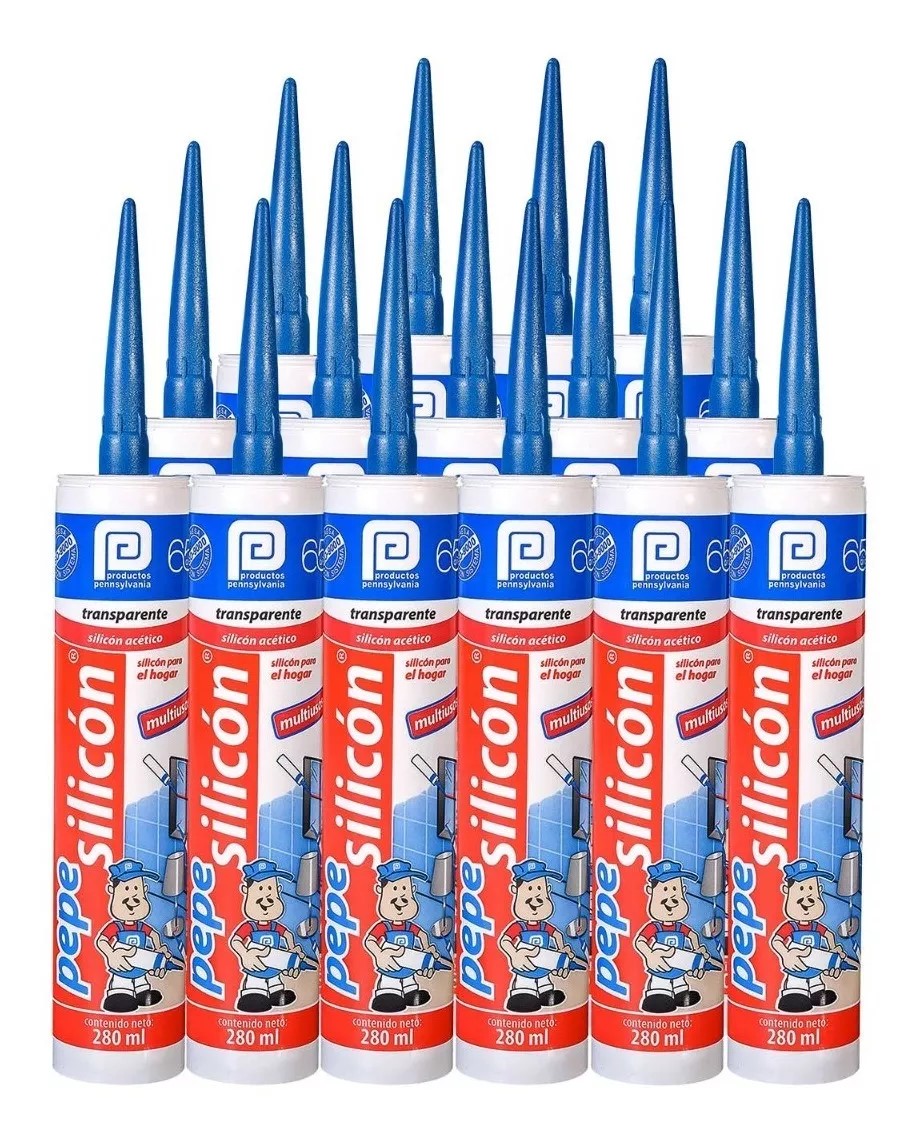 PEPE SILICON TRANSPARENTE CARTUCHO DE 280 ML, CAJA DE 25 PZAS.