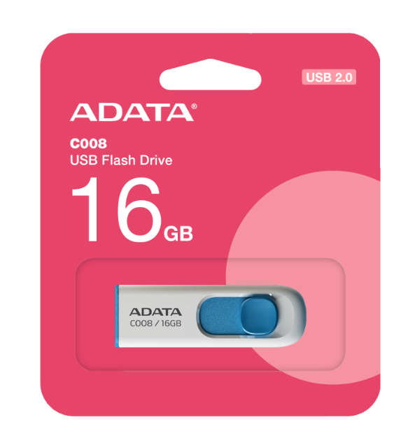 Memoria USB Adata 16GB 2.0 C008 Color Blanco