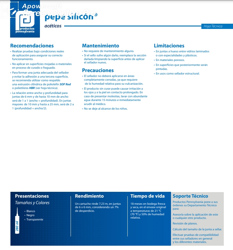 PEPE SILICON TRANSPARENTE CARTUCHO DE 280 ML, CAJA DE 25 PZAS.