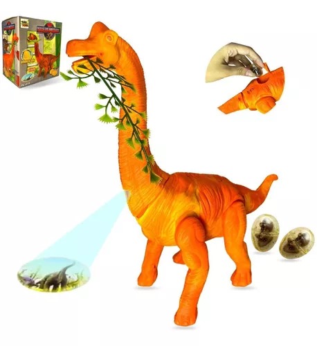 Dinosaurios Naranja Juguete Con Luz, Sonido Y Huevos Cuello Largo .