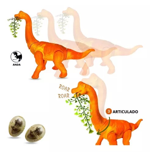 Dinosaurios Naranja Juguete Con Luz, Sonido Y Huevos Cuello Largo .