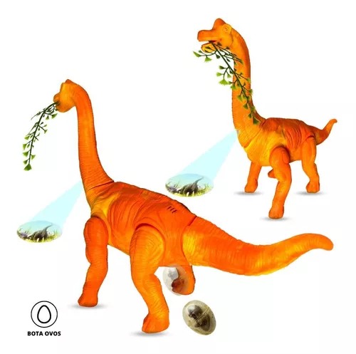 Dinosaurios Naranja Juguete Con Luz Sonido Y Huevos Cuello Largo