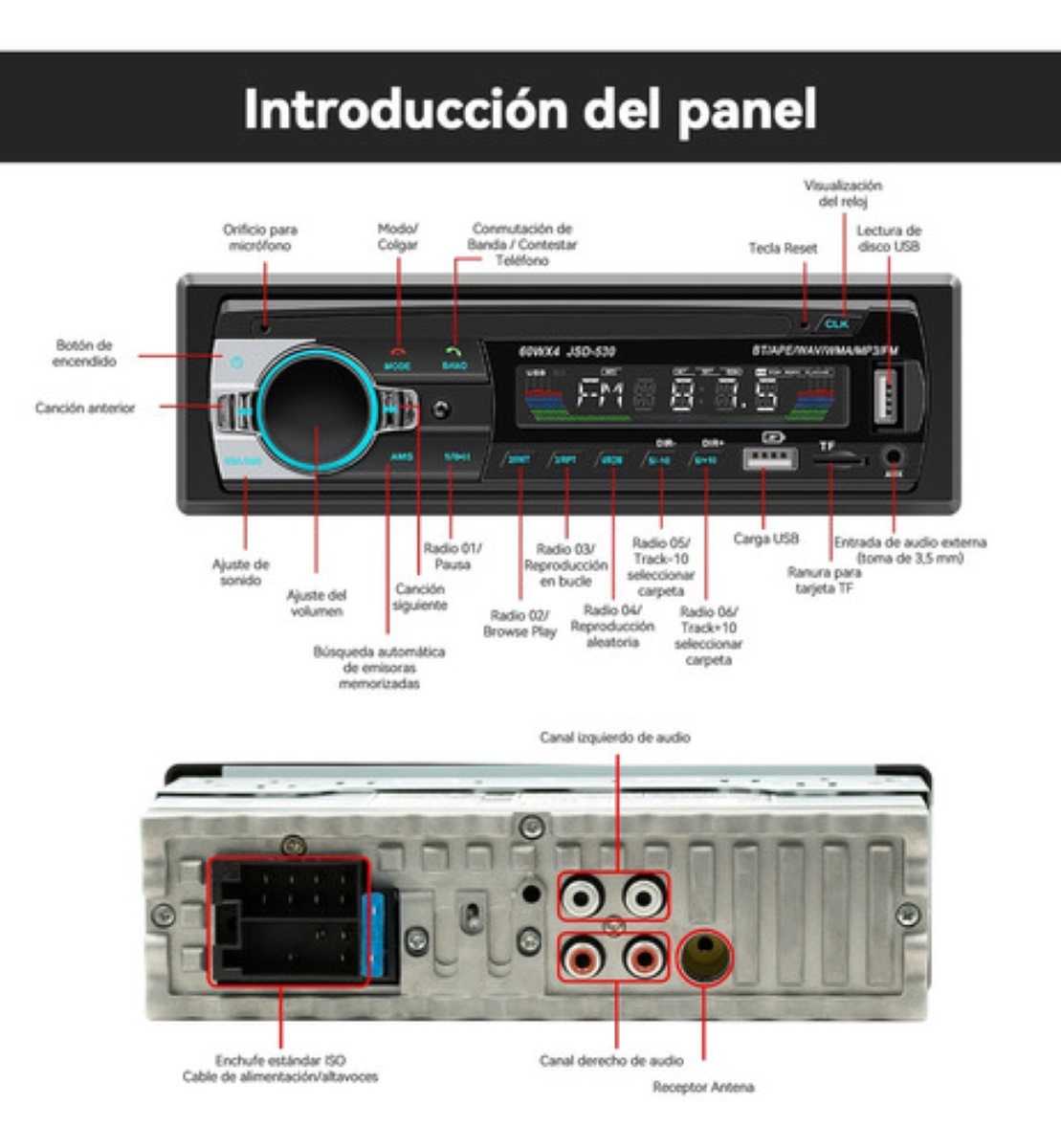 Autoestereo Mp3 Jsd-530 Usb Bluetooth 1 Din Aux Radio Fm