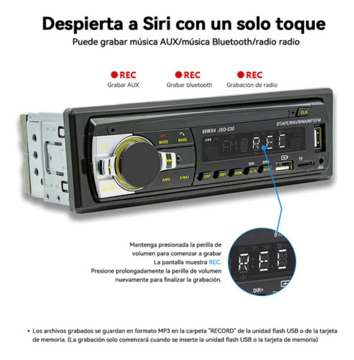 Autoestereo Mp3 Jsd-530 Usb Bluetooth 1 Din Aux Radio Fm
