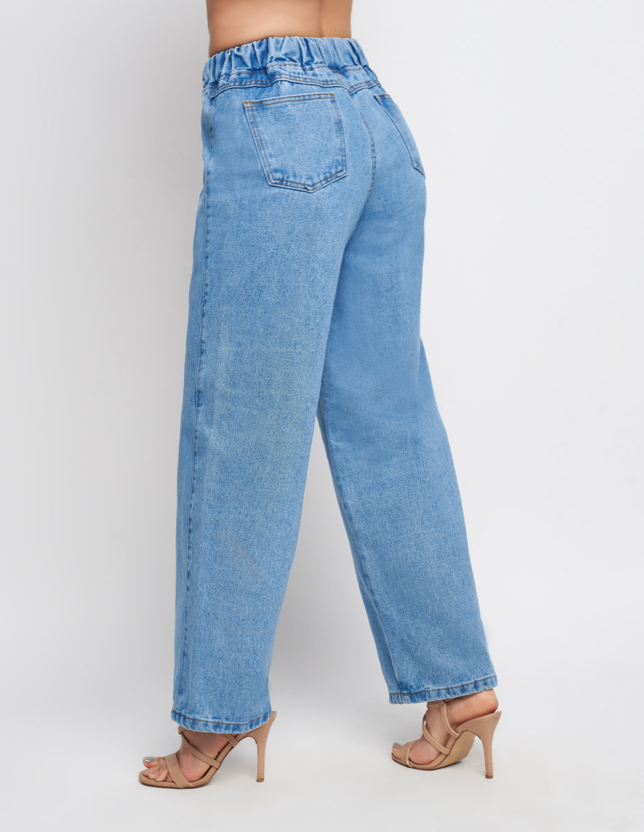 Jeans Devendi para mujer mezclilla en color azul claro tiro alto Mom Fit