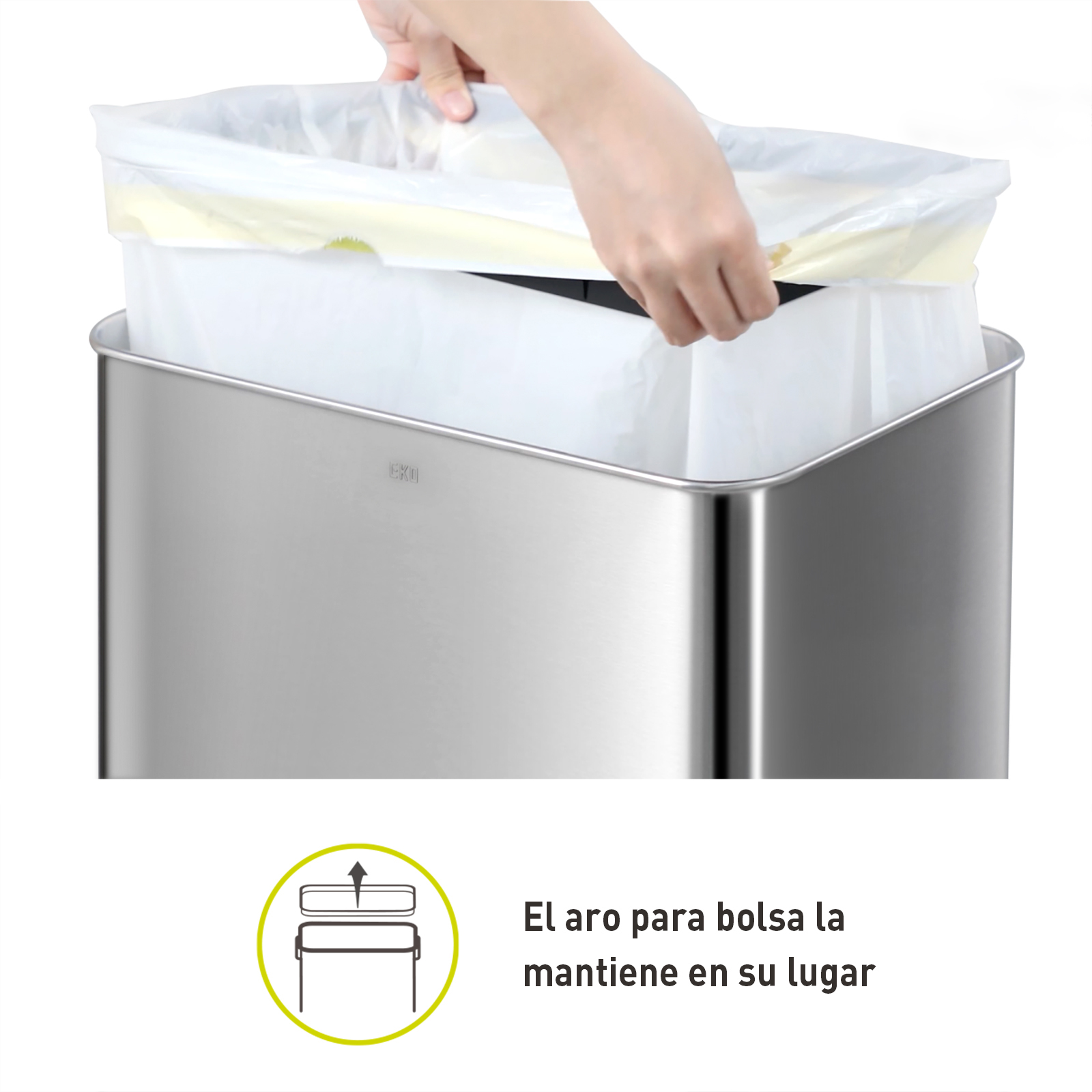 EKO Bote de basura Inteligente Mirage X con Sensor Automatico para cocina baño oficina Acero Inoxidable 80 L con tapa 