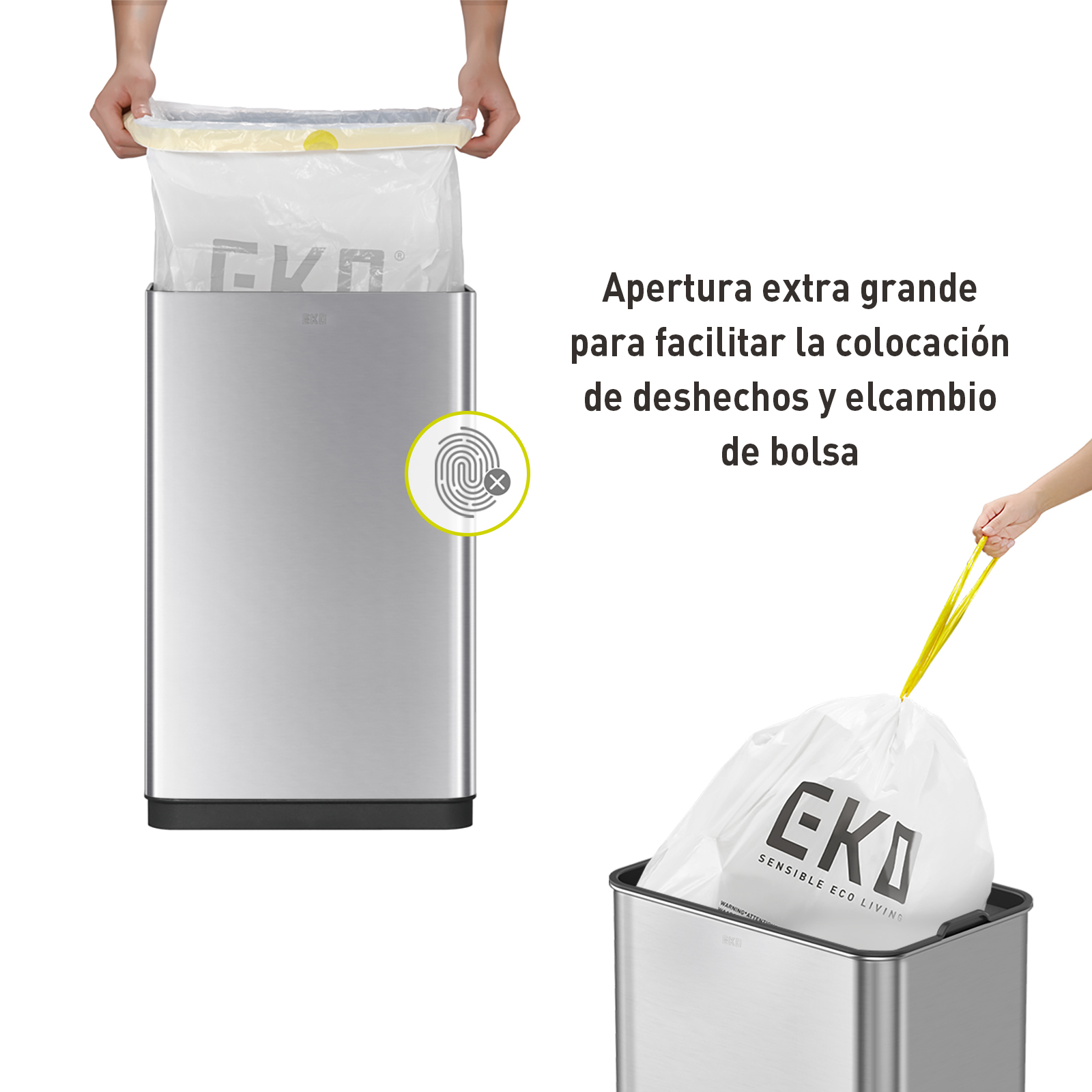 EKO Bote de basura Inteligente Mirage X con Sensor Automatico para cocina baño oficina Acero Inoxidable 80 L con tapa 