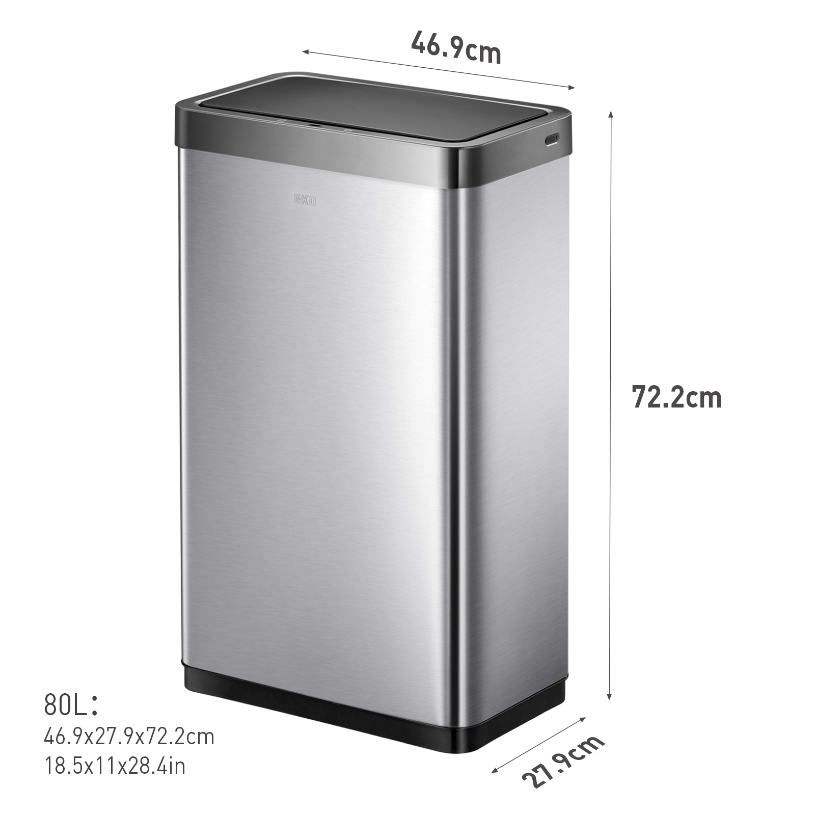 EKO Bote de basura Inteligente Mirage X con Sensor Automatico para cocina baño oficina Acero Inoxidable 80 L con tapa 