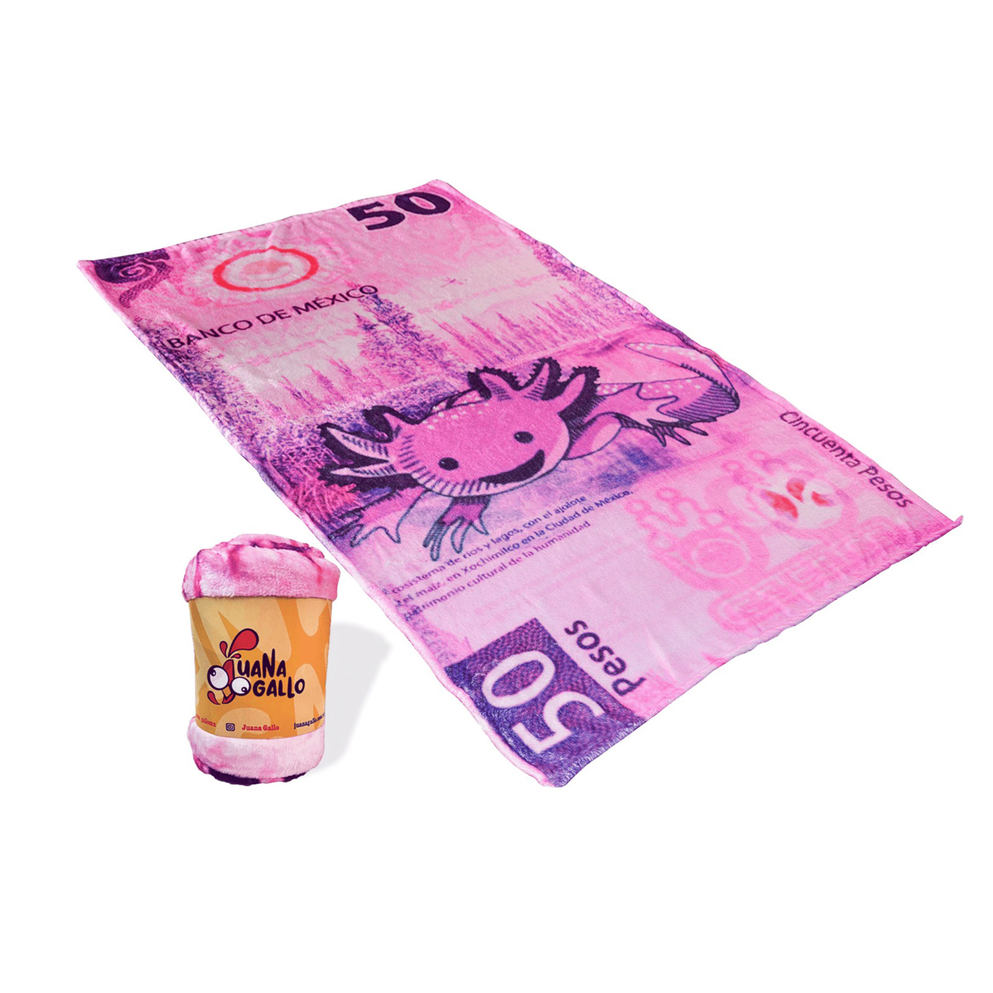 Cobija Manta Frazada De Diseño de Ajolote Billete 50 pesos Ligera Alta Calidad.